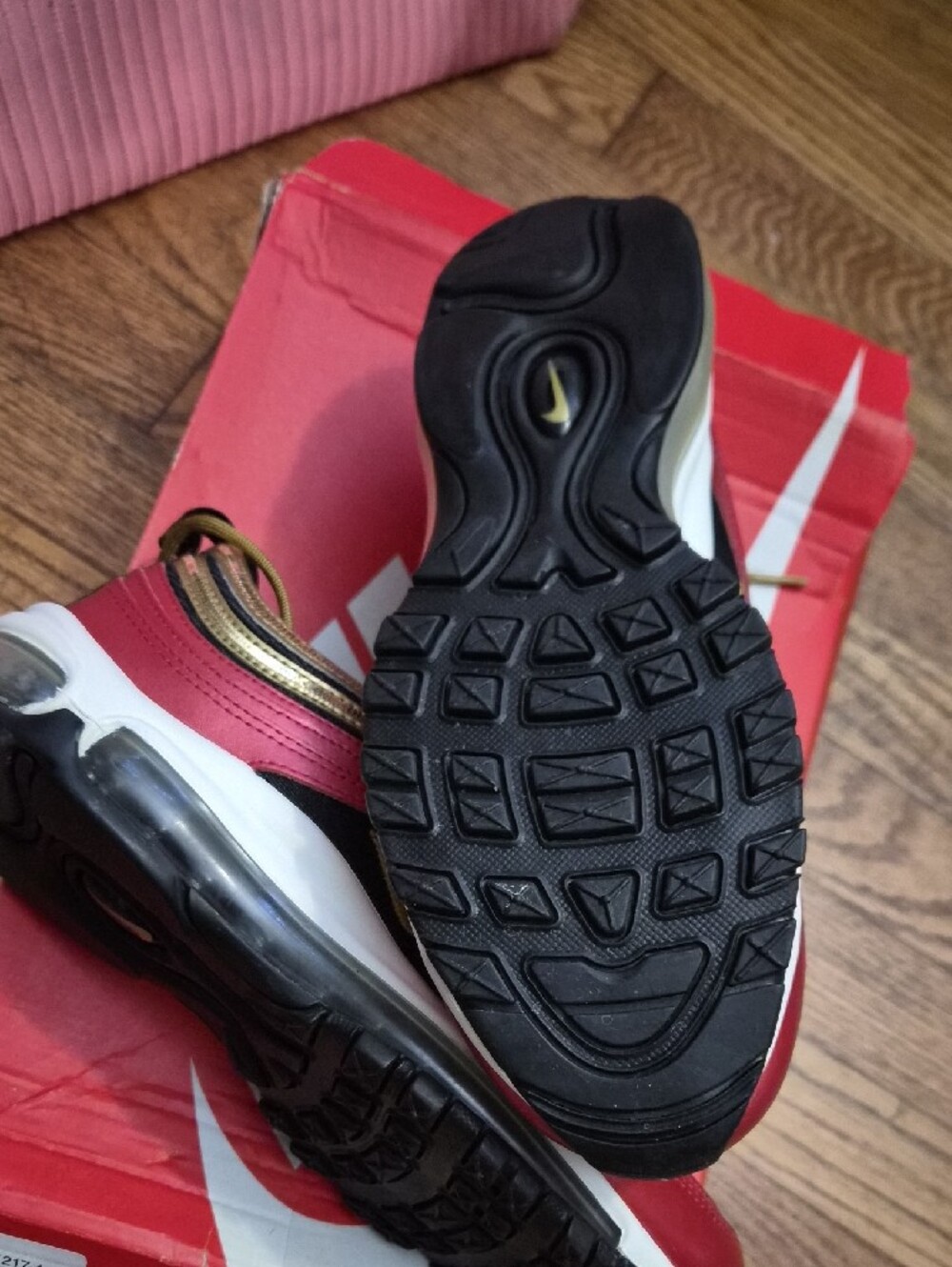 Nike Metallic Red and Gold Air Max 97 Sneakers - Picture 2 of 6